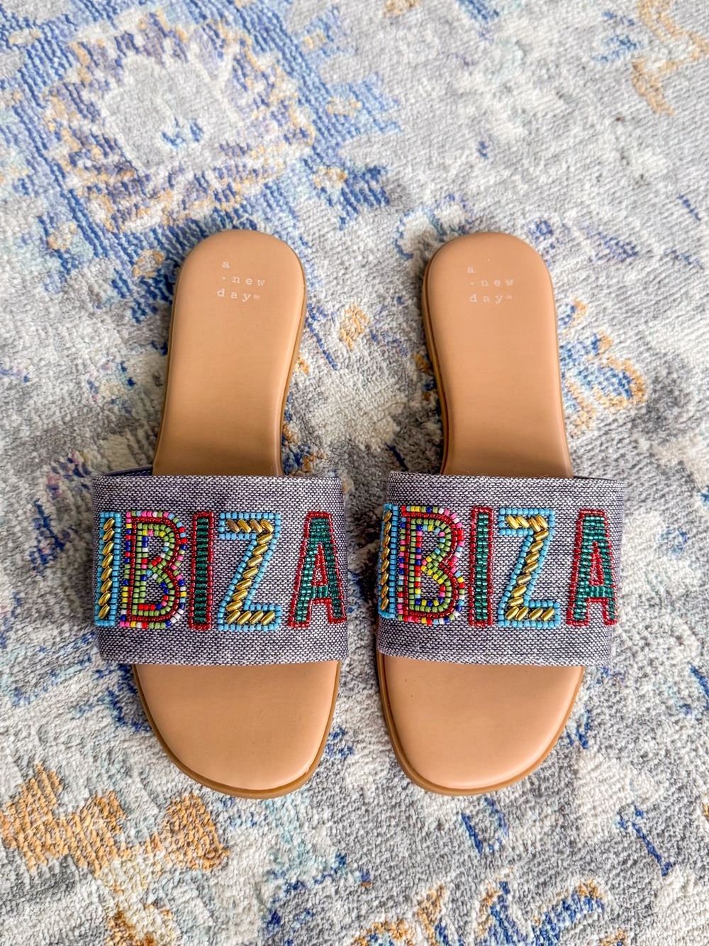 EUC! A New Day Ibiza Beaded Slide Sandals - Tan